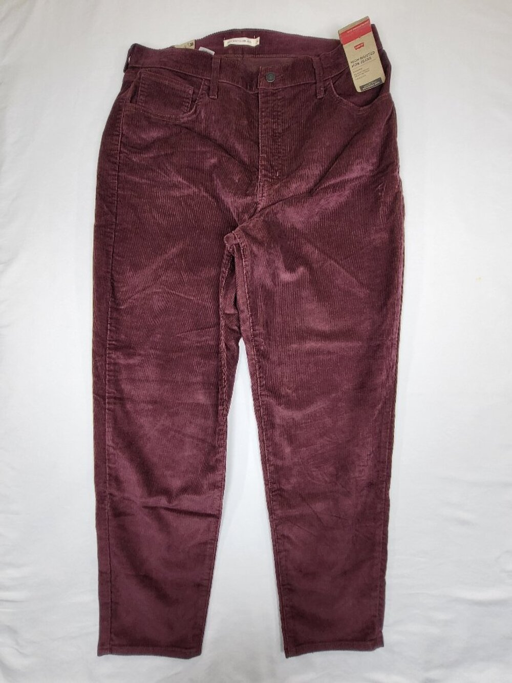 NWT Levis High Waisted Mom Jeans 34 Corduroy Burgundy Plum Wine Pants